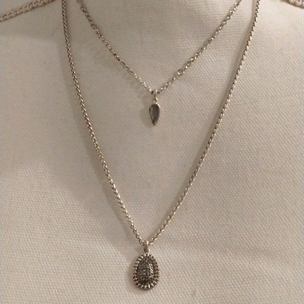 2 lucky brand silvertone necklaces druzy pendant nwot